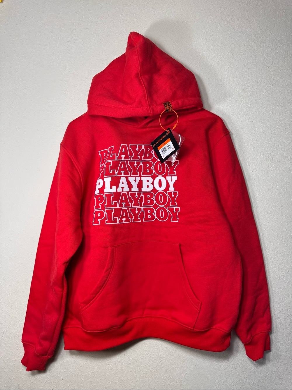 PLAYBOY Red Crewneck Hoodie with Stacked Logo